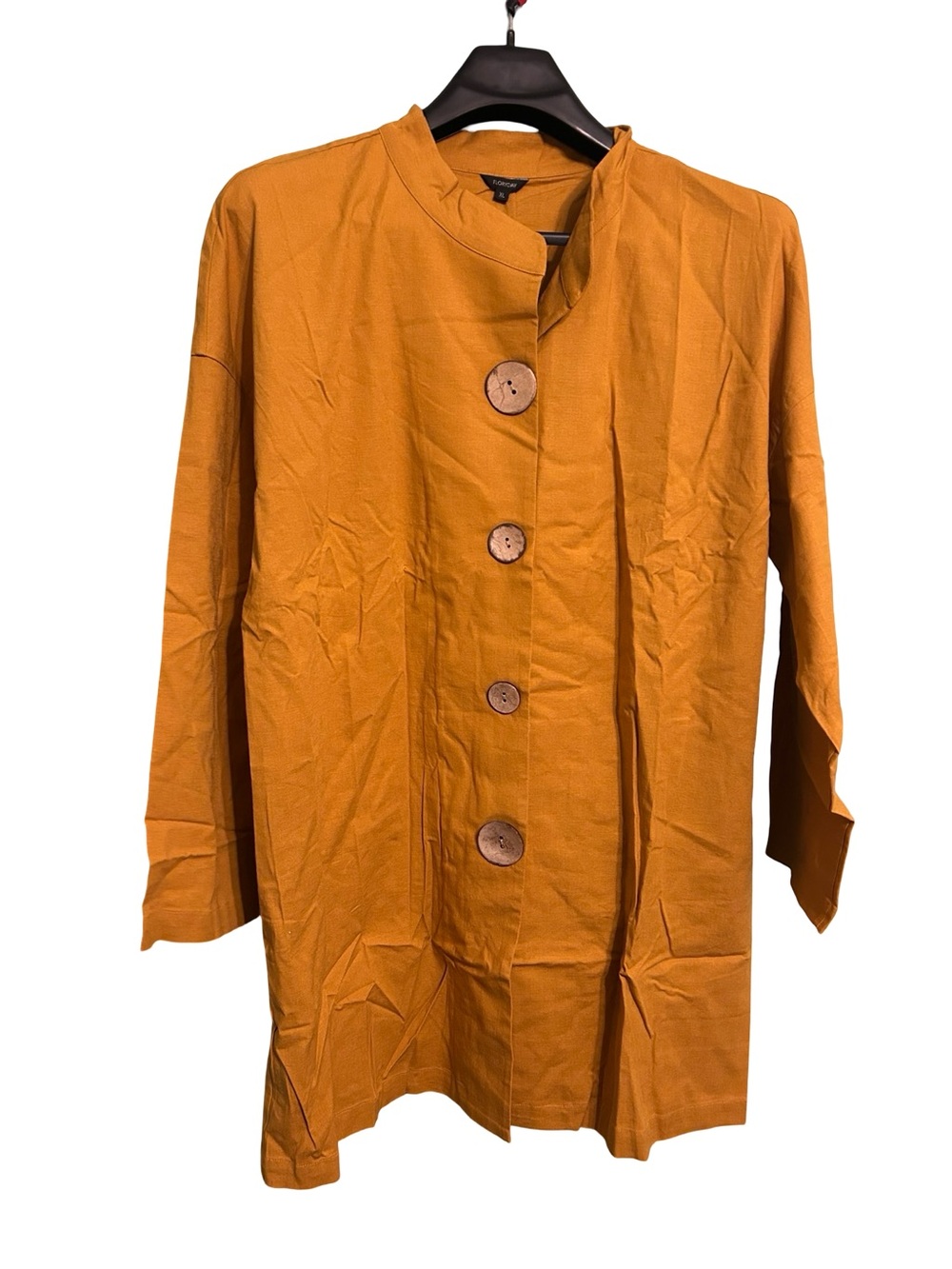 Button-Front Long Sleeve Dress in Mustard